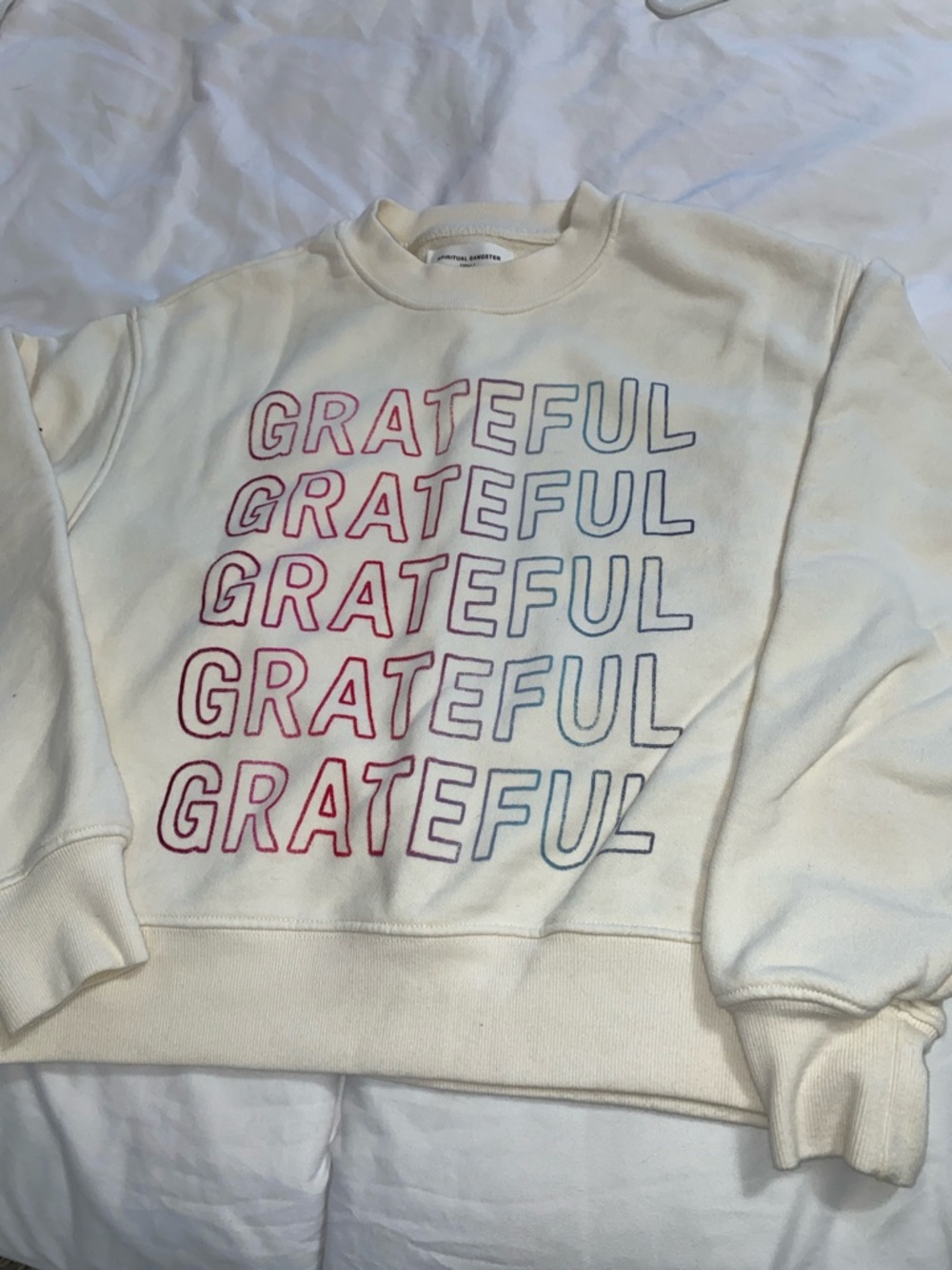 Spiritual Gangster Cream 'Grateful' Gradient Sweatshirt XS